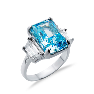 Aquamarine CZ Stone Baguette Design Jewelry Trukish Handmade Wholesale Cluster Zircon <b>Ring</b> - Product Image 3