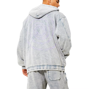 Custom Design 100% Cotton Vintage Manufacturer Sweatsuit Rhinestone Zip up Hoodie and Double Waist <b>Sweatpants</b> <b>Set</b> Men Tracksuit - Product Image 2