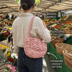Blush léger, résistant à l'eau et écologique pour sac fourre-tout en crochet, sac en cuir fait main avec poignée tressée ouverte, tissé à la main - Product Image 3