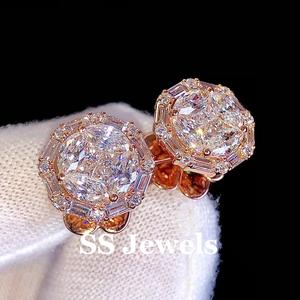 Lujo VVS Moissanite Cluster Stud Pendientes Redondo Baguette Marquise Corte en 925 Plata Oro Rosa Mujeres de moda - Product Image 1