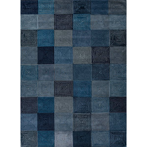 Blue Hand Tufted Wool Viscose <b>Rug</b> Geometric <b>Boho</b> Style for Home Entryway Rectangle 9x12 TNQ-50012 Pathways for Living Hallway - Product Image 1