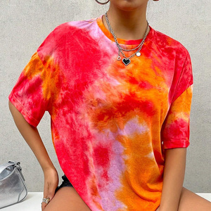 เสื้อยืดมัดย้อมสำหรับผู้หญิงผ้าคอตตอนระบายอากาศได้ดีสำหรับฤดูร้อนเสื้อผ้าออกแบบโลโก้และฉลากส่วนตัว - Product Image 4