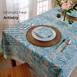 Nappe en coton fait à la main indienne belle couverture de table en coton imprimé bloc à main - Product Image 2