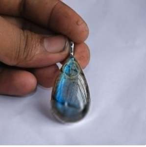 Grand pendentif en pierre de labradorite bleue feu, argent sterling 925, plaqué or rose, plaqué or jaune - Product Image 4