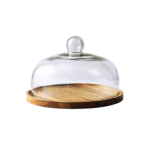 Wholesale Manufacture Handmade Wood <b>Cake</b> Display Rack Stand Platter With <b>Glass</b> <b>Dome</b> at Affordable Price - Product Image 5