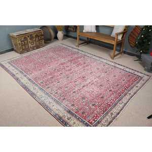 Vintage Large Rug, 6.4x9.4 ft Turkish Rug, <b>Red</b> <b>Wool</b> Rug - Product Image 1