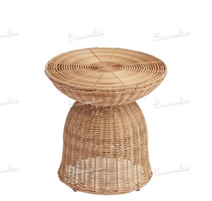 Vente en gros Table basse arrondie en rotin avec un design unique Décoration de la maison Table ottomane en rotin Console avec incrustation d'os - Product Image 5