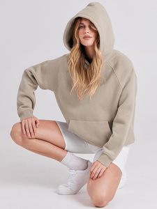 Sudadera con capucha de lana de gran tamaño para mujer de primera calidad, suéter de manga larga con bolsillos, ropa de otoño con corte corto - Product Image 6