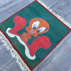 Tapis vintage, tapis de 2,8 x 2,8 pieds, tapis turc en laine orientale verte - Product Image 3