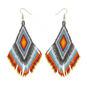 Boucles d'oreilles en forme de diamant de luxe faites à la main avec des perles de riz rétro perle de style ethnique pour les femmes-comme cadeau - Product Image 1