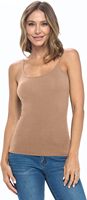 Débardeur en coton tricoté uni pour femme avec dentelle, style décontracté, bretelles spaghetti, coupe ajustée, beige, idéal pour l'été
