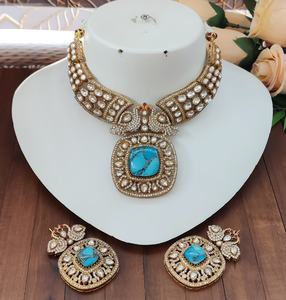 Premium Quality Moissanite Kundan Necklace <b>Set</b> With Fire Stone Luxury Necklace <b>Set</b> <b>Indian</b> Traditional <b>jewelry</b> With Earrings - Product Image 2