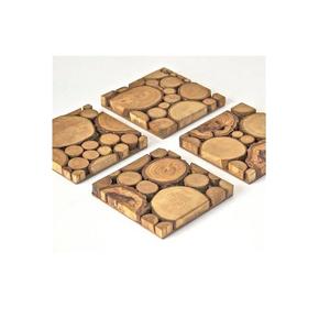 decorative <b>Coasters</b> <b>Set</b> of 4 natural wood color triangle Design Drink Cup Tea Cup <b>coaster</b> and wood <b>With</b> <b>Holder</b> Hot sale product - Product Image 4