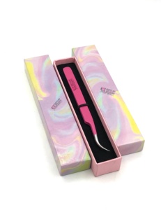 High Quality GETUP BROSONS IMPEX <b>Pink</b> Powder Coating Curved Silver Tip Stainless Steel Eyelash Extension Tweezers Custom Logo - Product Image 3