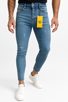 Jeans de Hombre Slim Fit Rectos Casuales Elásticos de Cintura Media, Denim Resistente con Suavizante Ecológico y Parches Vintage