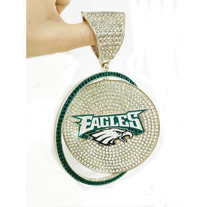 Pendentif de football émaillé Phila Eagles en argent sterling 925 plaqué or rhodié 14K avec diamant Moissanite taille brillant, breloque sportive - Product Image 2