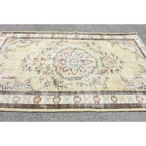 Auténtica alfombra turca de área grande 5,2X8,6 pies verde Beige hecho a mano clásico para dormitorio Rectangular pasillo alfombra de diseño abstracto - Product Image 3