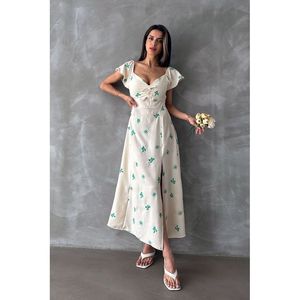 Vestido Casual con Estampado de Esmeraldas Topshow, con Mangas con Volantes y Diseño de Lazos - Venta al Por Mayor - Product Image 5