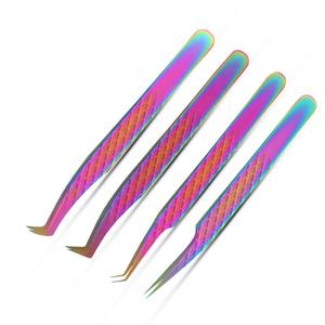 Pince à épiler d'extension de cils en acier inoxydable avec pointe pointue logo personnalisé arc-en-ciel multi titane fait à la main - Product Image 2