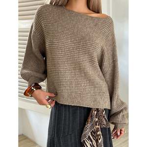 Suéter de Punto Vintage para Mujer con Hombros Descubiertos y Lazos Suaves, 100% Acrílico, Anti-Pilling - Product Image 3