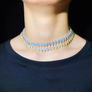 Women Hip Hop Jewelry Iced Out 925 <b>Silver</b> Moissanite Diamond 18K Gold Plated <b>Necklace</b> Clustered Marquise Tennis Chain - Product Image 5