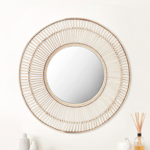 Miroir Mural Rond Fait à la Main Design Sunburst Rotin Naturel Décoratif Style Art Déco pour Salon ou Entrée - Product Image 3