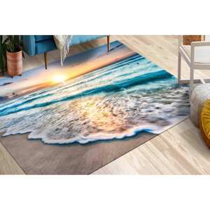 Alfombra Estampada con Diseño de Atardecer y Océano - Decoración Costera para Entrada y Oficina, Alfombra de Terciopelo - Product Image 2