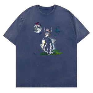 Camiseta personalizada de corte holgado informal unisex con estampado de luna llena de <span class=keywords><strong>hombre</strong></span> <span class=keywords><strong>lobo</strong></span> lavado en tela de punto de poliéster/algodón - Product Image 2