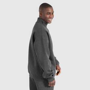 Men's Organic Cotton Oversize Half-Zip Hoodie Custom <b>Mock</b> <b>Neck</b> Pullover Thermal Sweatshirt <b>Top</b> For Winter Season Sweatshirt Men - Product Image 6