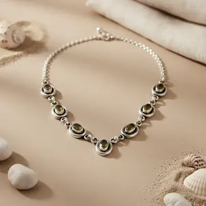 Collier en argent 925 avec pierre précieuse verte olive, collier de mode pour femmes, cadeau - Product Image 3