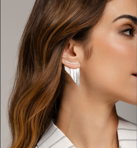 Boucles d'oreilles à franges en argent de haute qualité - Boucles d'oreilles à franges - Or - Longues - Product Image 1