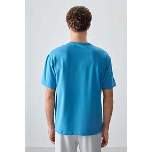 Camiseta Básica para Hombre en Azul Petrol, 100% Algodón, Gruesa, Suave, Texturizada, Corte Holgado, Tejido Jersey-88377 - Product Image 2