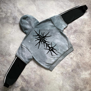 Sudadera con Capucha Vintage para Hombre, Lavada al Ácido, Desgastada, con Bloques de Color en Contraste y Apliques Bordados, Estilo Cuadrado para Invierno - Product Image 4