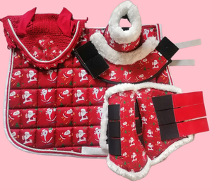 Ensemble de tapis de selle en mousse polaire imprimé Père Noël optimal de haute qualité, personnalisable en anglais pour l'équitation - Product Image 1