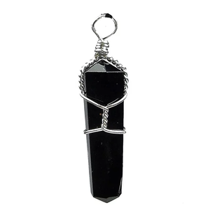 Pendentif en cristal obsidienne noire de meilleure qualité, pendentif en fil de fer, vente en gros - Product Image 5