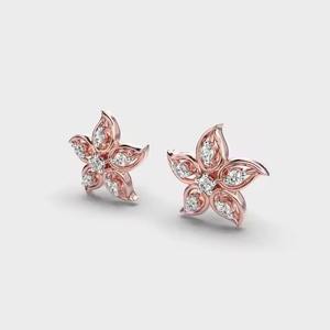Pendientes de tuerca de diamante cultivado en laboratorio redondo con diseño de flores en oro de 14 quilates para mujer, joyería elegante con estilo, Idea de regalo perfecta - Product Image 2