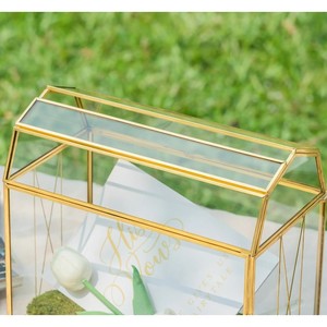 Caja de Cartas de Vidrio Geométrica Dorada Estilo Rústico Hecha a Mano con Forma de Granero, Buzón de Boda Rústico con Característica de Sobre - Product Image 2