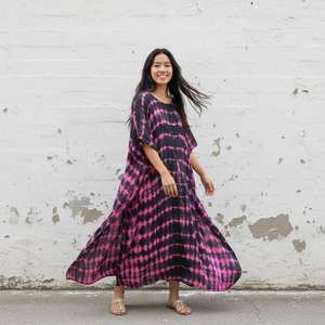Kaftan pour femmes, tie-dye, longueur au sol, écologique, naturel, ample, décontracté, bohème, vêtements de plage d'été, 100% coton - Product Image 1