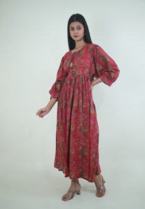 Broderie florale faite à la main modeste longue Maxi caftan robe solide coton bloc imprimé coupe ample 54 pouces pour un usage quotidien d'été - Product Image 6