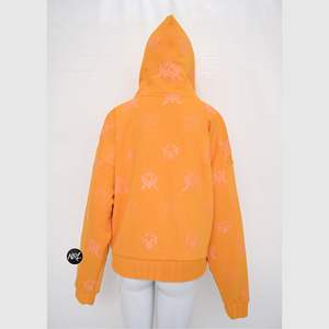 Logotipo personalizado de alta calidad 100% algodón polar Vintage de gran tamaño con cremallera Allover impreso Sudadera con capucha transpirable para mujer - Product Image 3