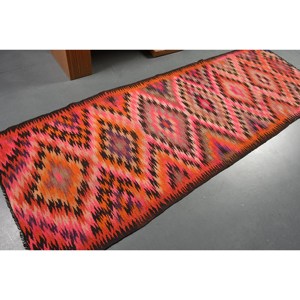 Vintage 3.5ft X 9.9ft Turkish Rug Orange <b>Pink</b> Patchwork Design Classic Latex for Bedroom 9x12 Rectangle Hallway <b>Wool</b> Viscose - Product Image 2