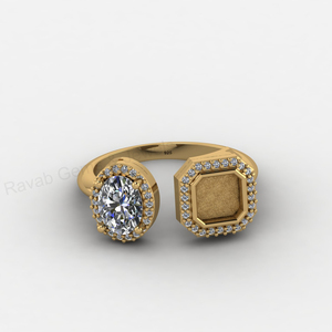Bague ajustable en argent massif 925 et or 18 carats, avec monture vierge octogonale 8 mm et ovale 6x8 mm, pour sertissage de zircone cubique et remplissage de résine DIY, pour la création de bijoux - Product Image 1