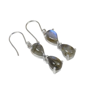 Labradorite Boucles d'oreilles crochet en argent sterling 925 Bijoux faits main Boucles d'oreilles élégantes Cadeau pour anniversaire Boucles d'oreilles 2 pierres - Product Image 1