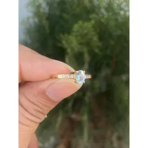 14K Gold Aquamarine Diamond Oval Cut <b>Ring</b> Handmade Luxury Fine Jewelry Wholesale Supplier - Product Image 3