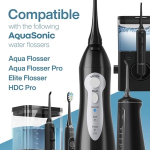 AquaSonic Aqua Flosser Replacement Tips - 5 Tips, 4 Types: Standard, Periodontal, Orthodontic & Tongue Scraper (Black) - Product Image 4