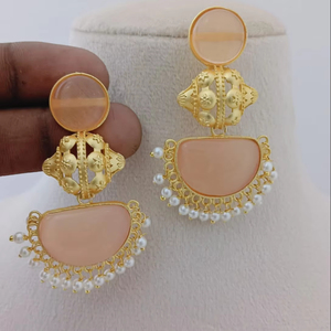 Crescent Temple Drop <b>Earrings</b> Set Semi-Circular Stone Finish Unique Ornamentation Brass Made Bulk Product Customize Design - Product Image 1