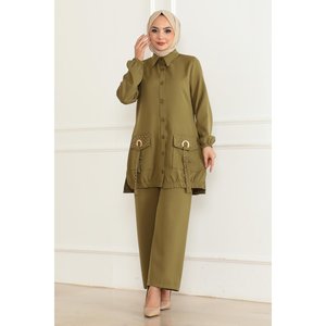 Ensemble décontracté beige mi-long 19229 Tailles 3XL et 2XL Tissu avec décoration à motifs - Product Image 6