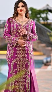 2025 Collection moderne femmes violet Caftan robe belle broderie Zari avec perles de verre cristal Dabka perles pierre travail - Product Image 2