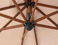 Parasol cantilever carré 3x3m avec levage hydraulique, mât en aluminium imitation bois, auvent en tissu teint, pliable, imperméable, base en fonte pour