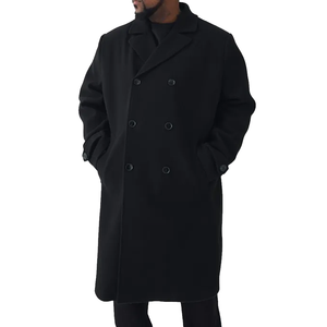 เสื้อโค้ทกระดุมยาวของผู้ชายสีดำเสื้อโค้ทผ้าวูลกระดุมสองแถวแบบคลาสสิกสั่งทำสำหรับฤดูหนาว - Product Image 3